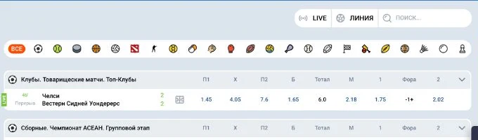 Роспись коэффициентов в приложении Mostbet